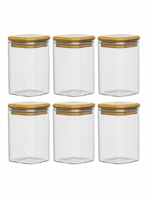 Glass Storage Jar with Wooden Lid Set of 6pcs