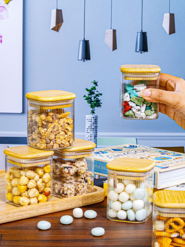 Glass Storage Jar with Wooden Lid Set of 6pcs