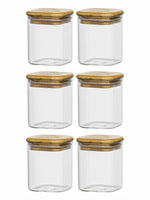 Glass Storage Jar with Wooden Lid Set of 6pcs