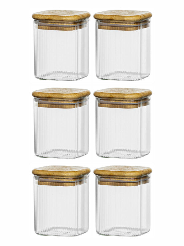 Glass Storage Jar with Wooden Lid Set of 6pcs