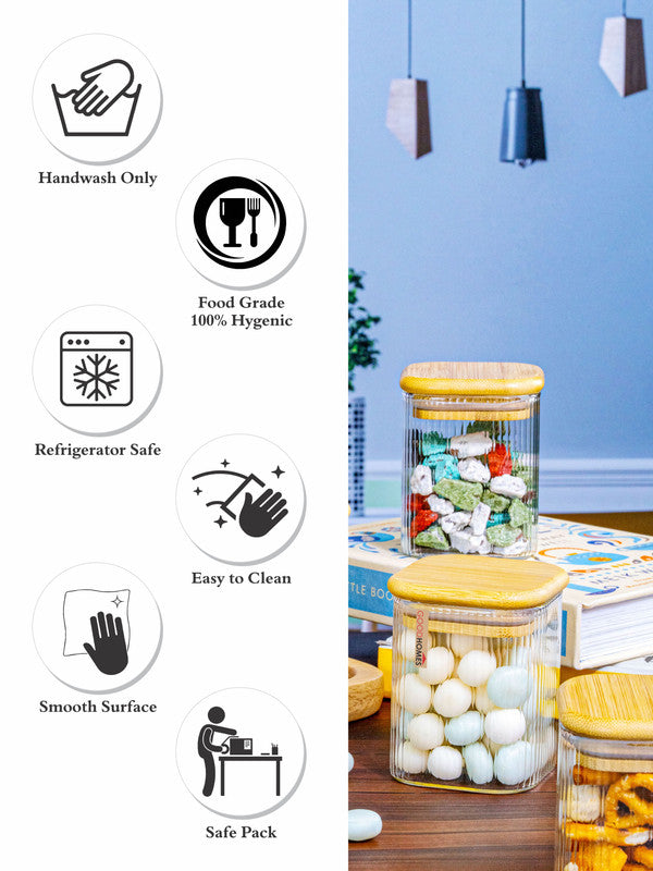 Glass Storage Jar with Wooden Lid Set of 6pcs