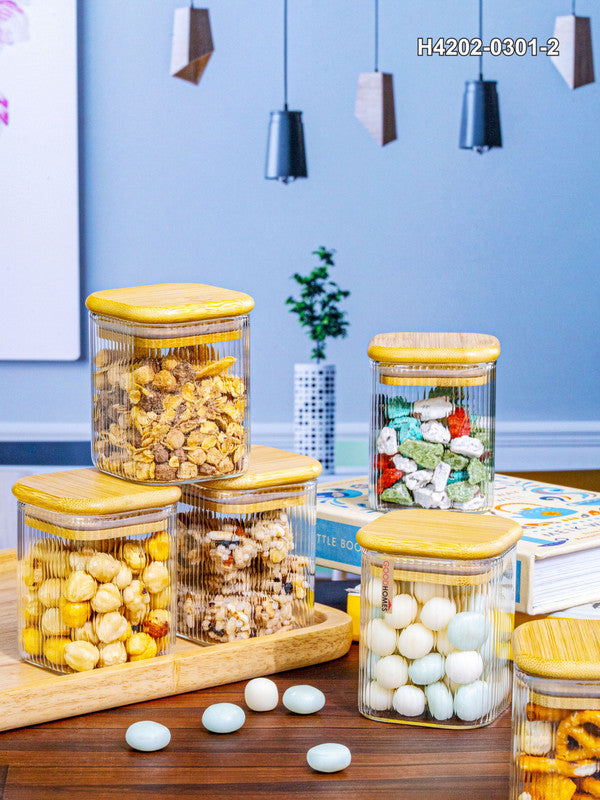 Glass Storage Jar with Wooden Lid Set of 6pcs