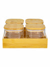 Serving Glass Jar with Wooden Lid & Tray Set of 5pcs