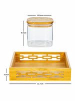 Serving Glass Jar with Wooden Lid & Tray Set of 5pcs