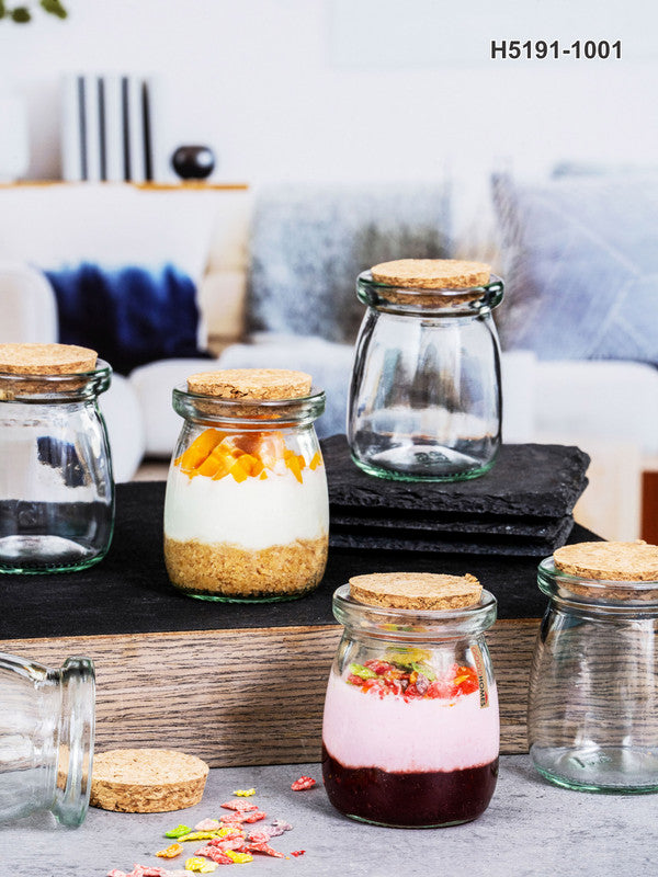 Clear Glass Spice Jar Set With Wooden Lid of 6pcs