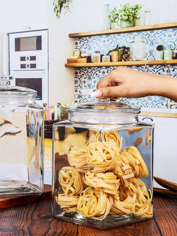 Clear Glass Storage Jar Set With Lid of 2pcs