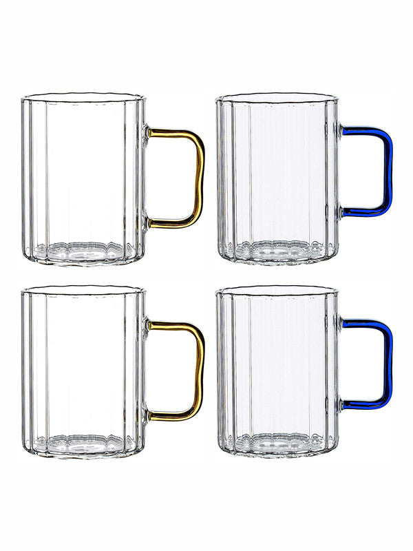 Glass Coffee Mug with Color Handle Set of 4pcs