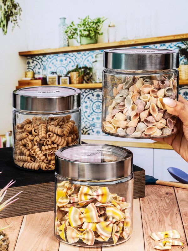 Clear Glass Storage Jar Set with Lid of 3pcs
