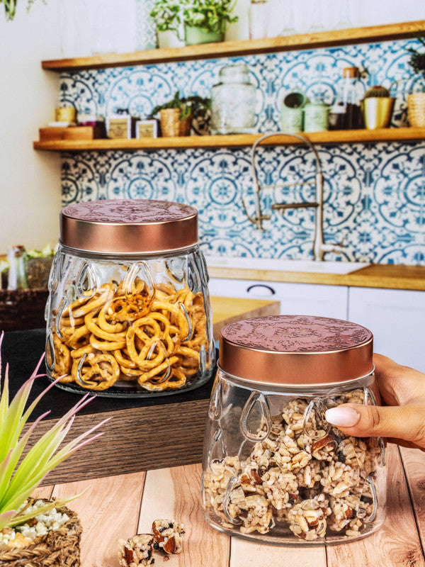 Clear Glass Storage Jar Set with Lid of 2pcs