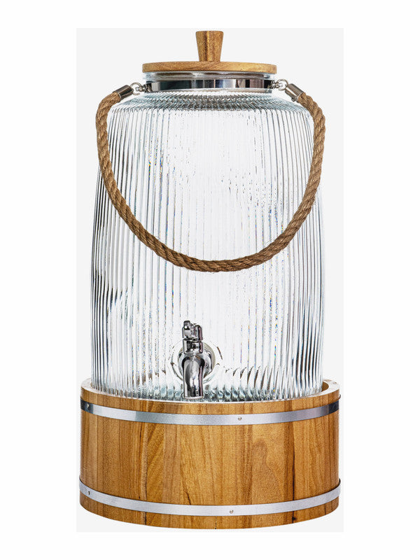 Clear Glass Zia Dispenser with Wooden Stand & Lid