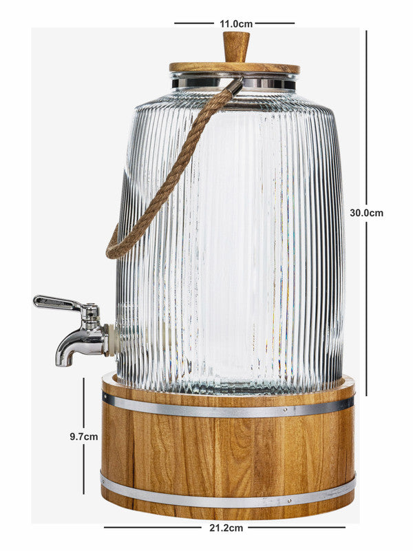 Clear Glass Zia Dispenser with Wooden Stand & Lid