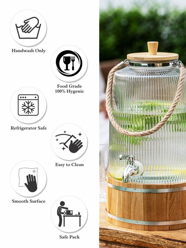 Clear Glass Zia Dispenser with Wooden Stand & Lid