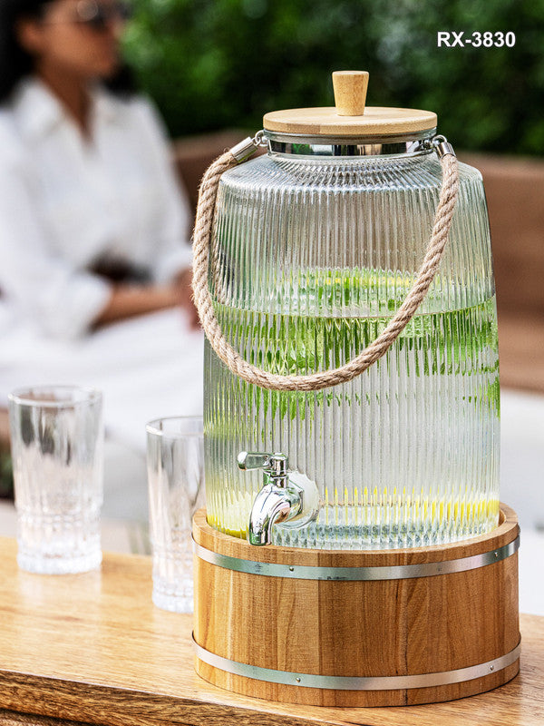 Clear Glass Zia Dispenser with Wooden Stand & Lid
