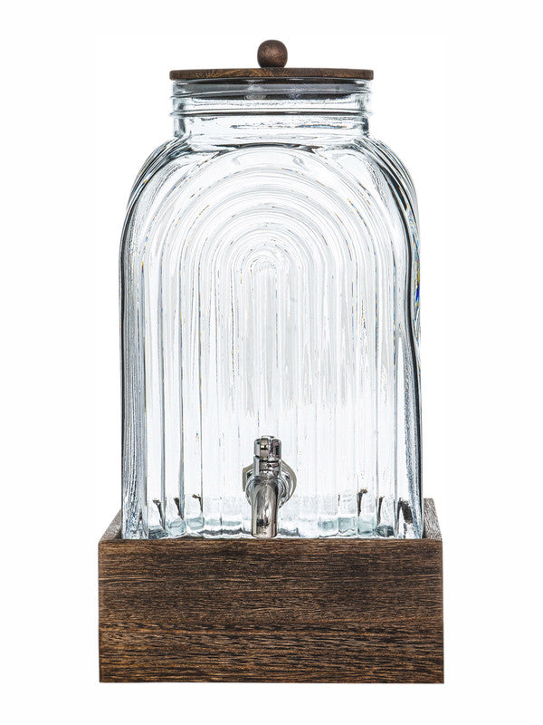 Clear Glass Amara Dispenser with Wooden Stand & Lid