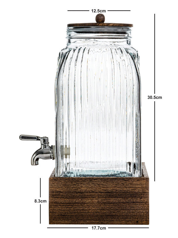 Clear Glass Amara Dispenser with Wooden Stand & Lid