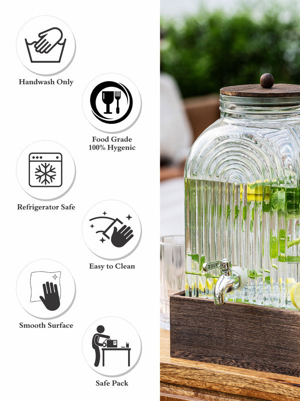 Clear Glass Amara Dispenser with Wooden Stand & Lid
