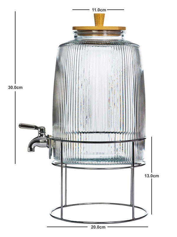 Clear Glass Amstel Dispenser with Wooden Lid & Metal Stand