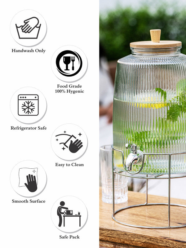 Clear Glass Amstel Dispenser with Wooden Lid & Metal Stand