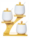 Porcelain Condiment set with Spoon & Wooden Stand (Set of 7pcs)
