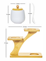 Porcelain Condiment set with Spoon & Wooden Stand (Set of 7pcs)