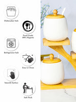 Porcelain Condiment set with Spoon & Wooden Stand (Set of 7pcs)
