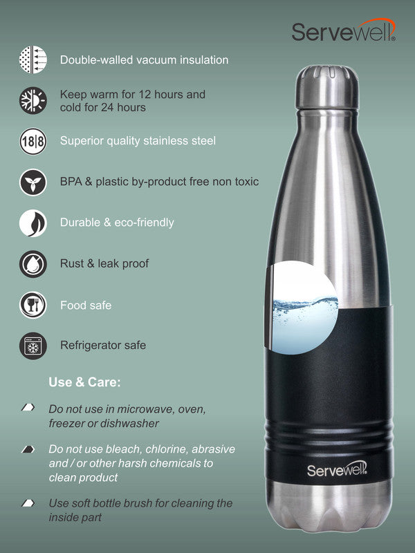 INDUS - 1000 ML ( Twin st. ) BLACK 1pc SS Vacuum Bottle