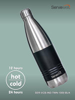INDUS - 1000 ML ( Twin st. ) BLACK 1pc SS Vacuum Bottle