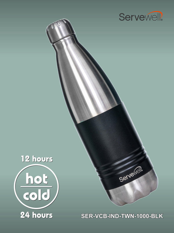 INDUS - 1000 ML ( Twin st. ) BLACK 1pc SS Vacuum Bottle