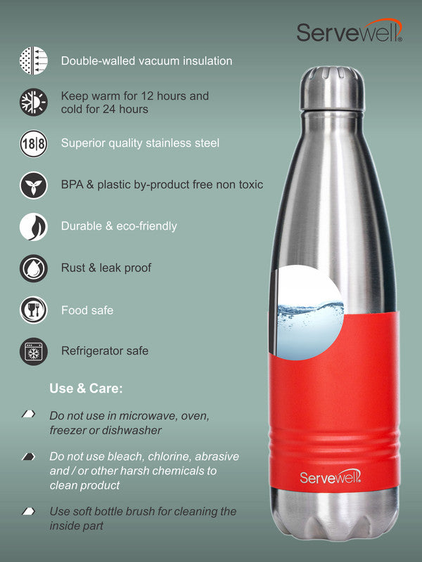 INDUS - 1000 ML ( Twin st. ) RED 1pc SS Vacuum Bottle