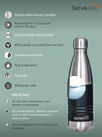 INDUS - 500 ML ( Twin st. ) BLACK 1pc SS Vacuum Bottle