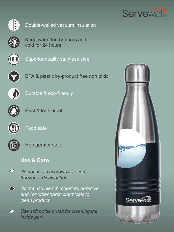 INDUS - 500 ML ( Twin st. ) BLACK 1pc SS Vacuum Bottle