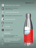INDUS - 500 ML ( Twin st. ) RED 1pc SS Vacuum Bottle