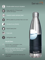 INDUS - 750 ML ( Twin st. ) BLACK 1pc SS Vacuum Bottle
