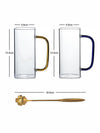 Borosilicate Glass Mug with Color Handle & Spoon Set of 2pcs Mug & 2pcs Spoon
