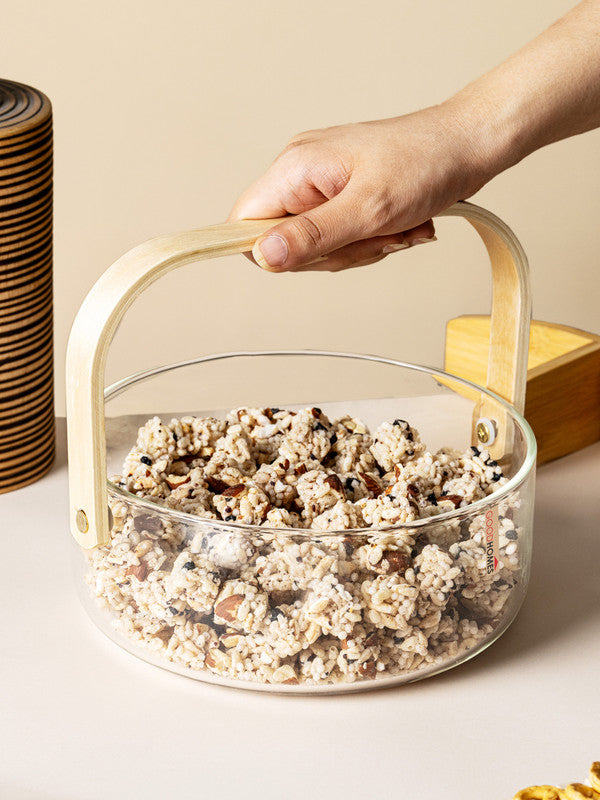 Glass Snack Bowl with Wooden Handle
