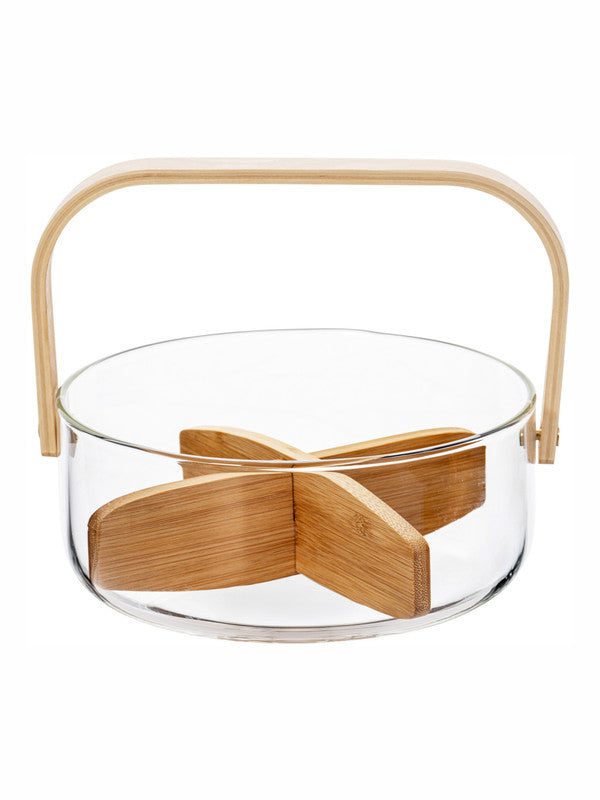 Glass Snack Bowl with Wooden Handle