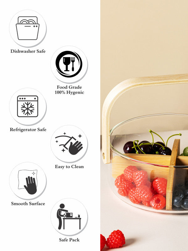 Glass Snack Bowl with Wooden Handle