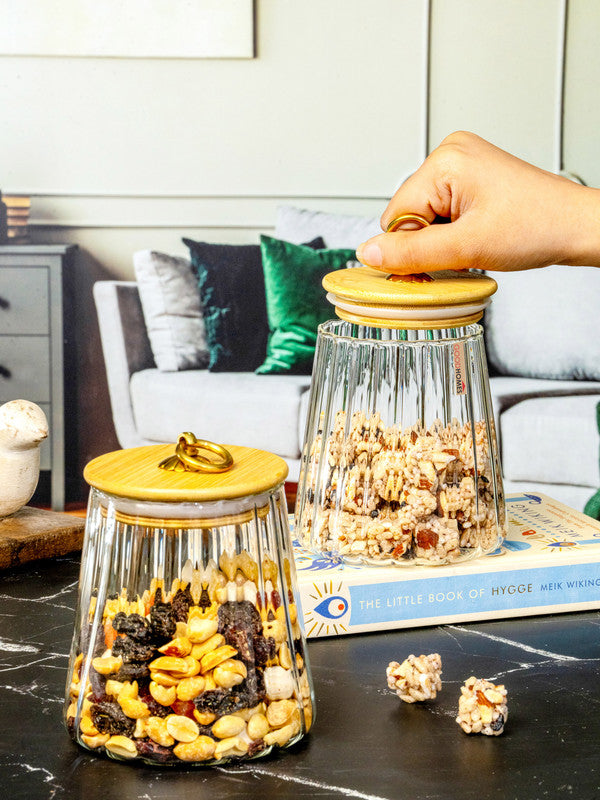 Glass Storage Jar with Wooden Lid Set of 2pcs