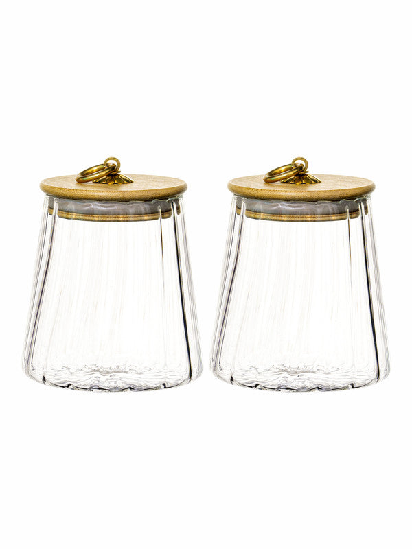 Glass Storage Jar with Wooden Lid Set of 2pcs