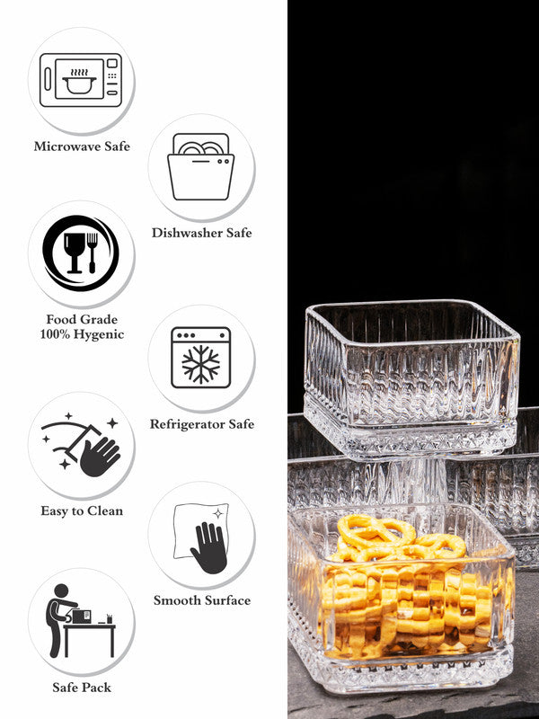 Clear Glass Square Bowl Set of 6pcs