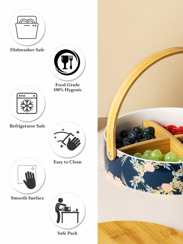 Porcelain Snack Bowl with Wooden Handle & Lid