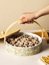 Porcelain Snack Bowl with Wooden Handle & Lid