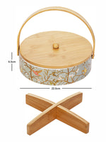 Porcelain Snack Bowl with Wooden Handle & Lid