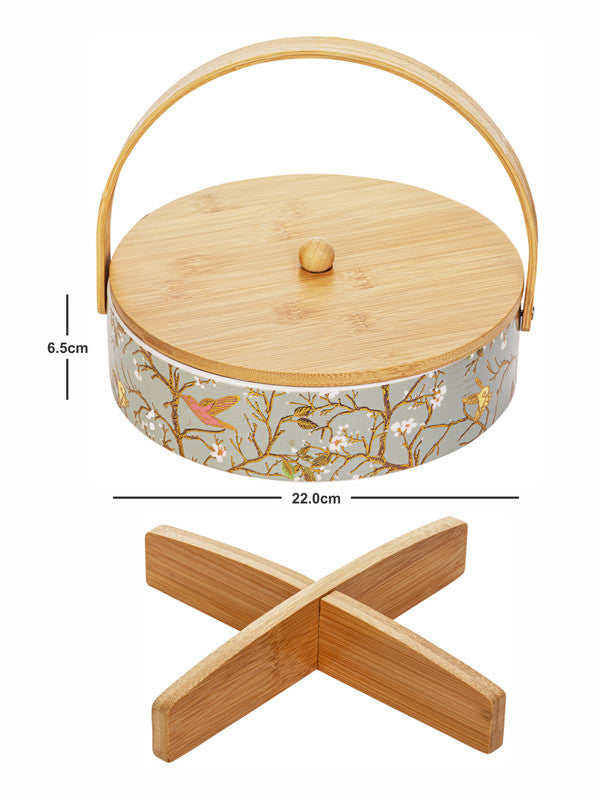 Porcelain Snack Bowl with Wooden Handle & Lid