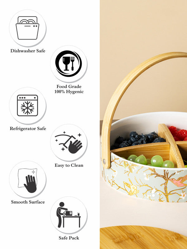 Porcelain Snack Bowl with Wooden Handle & Lid