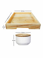 4pcs Ceramics Woody Bowl with Wooden Tray & Lid Set of 5pcs