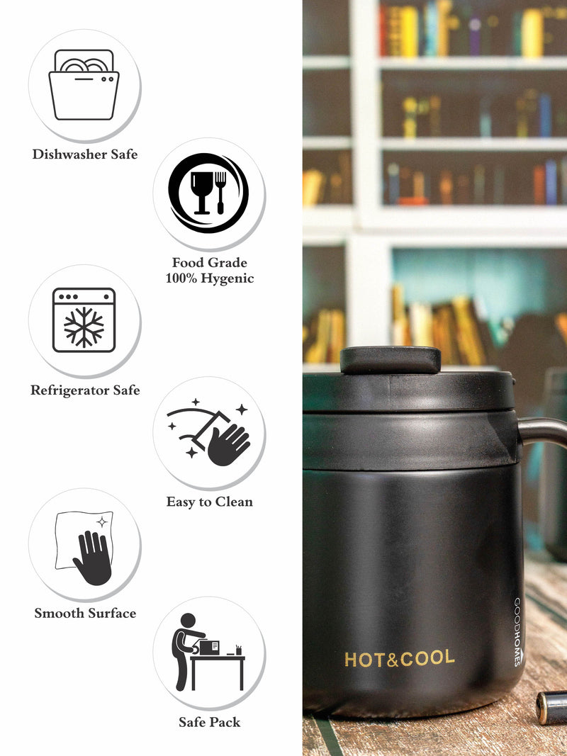 Goodhomes Hot & Cold Vacuum Ss Black Coffee Mug