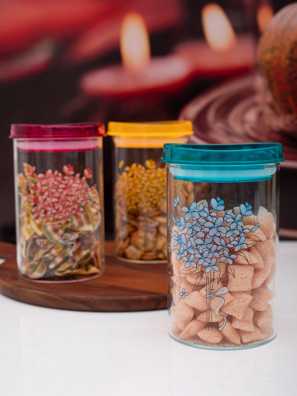 Borosilicate Glass Jar Set with Print ( Set of 3 pcs)