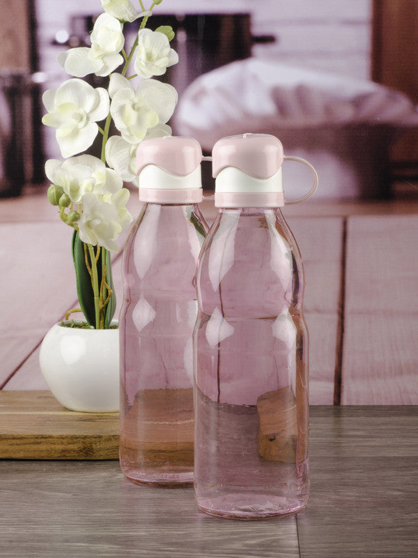 Glass Bottle with Flip Top Cap in Pink Colour for Water, Juice (Set of 2 pcs)