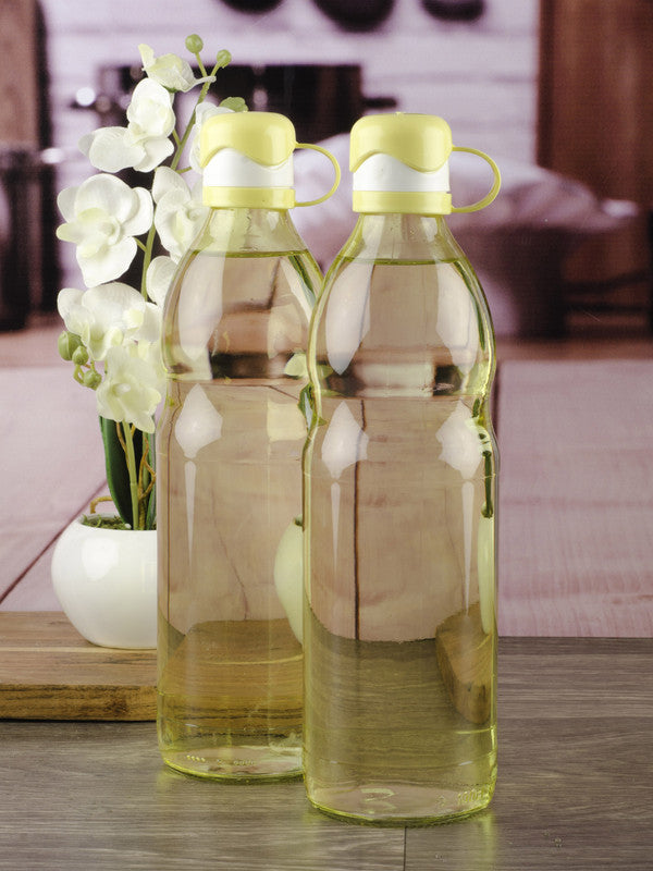 GOODHOMES Glass Bottle with Flip Top Cap in Yellow Colour for Water, Juice (Set of 2 pcs)